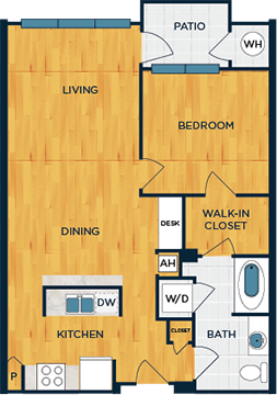 Floor plan for 1 bed, 1 bath, 780 sqft
